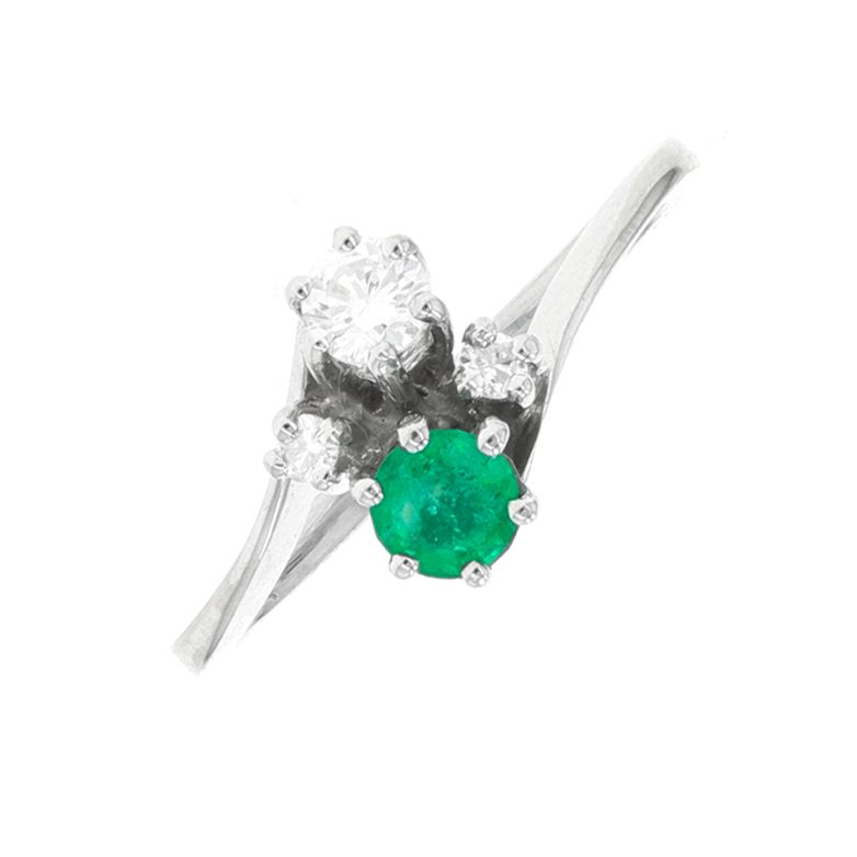 Bague Toi & Moi émeraude 0.22 carat et diamant 0.20 carat or blanc 2.61g Comme neuf -  reconditionné disponible sur Gemme Les Bijoux